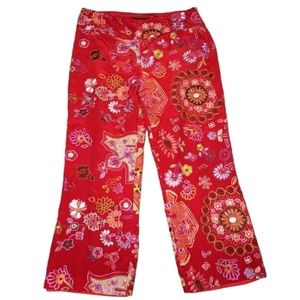 Embroidered Silk Red Pants Straight Leg ECI NEW YORK Floral Size 4 Women's